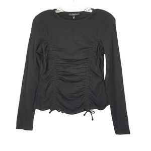 Derek Heart Long Sleeve Ruched Tie Side T-Shirt in Black NEW WITH TAGS